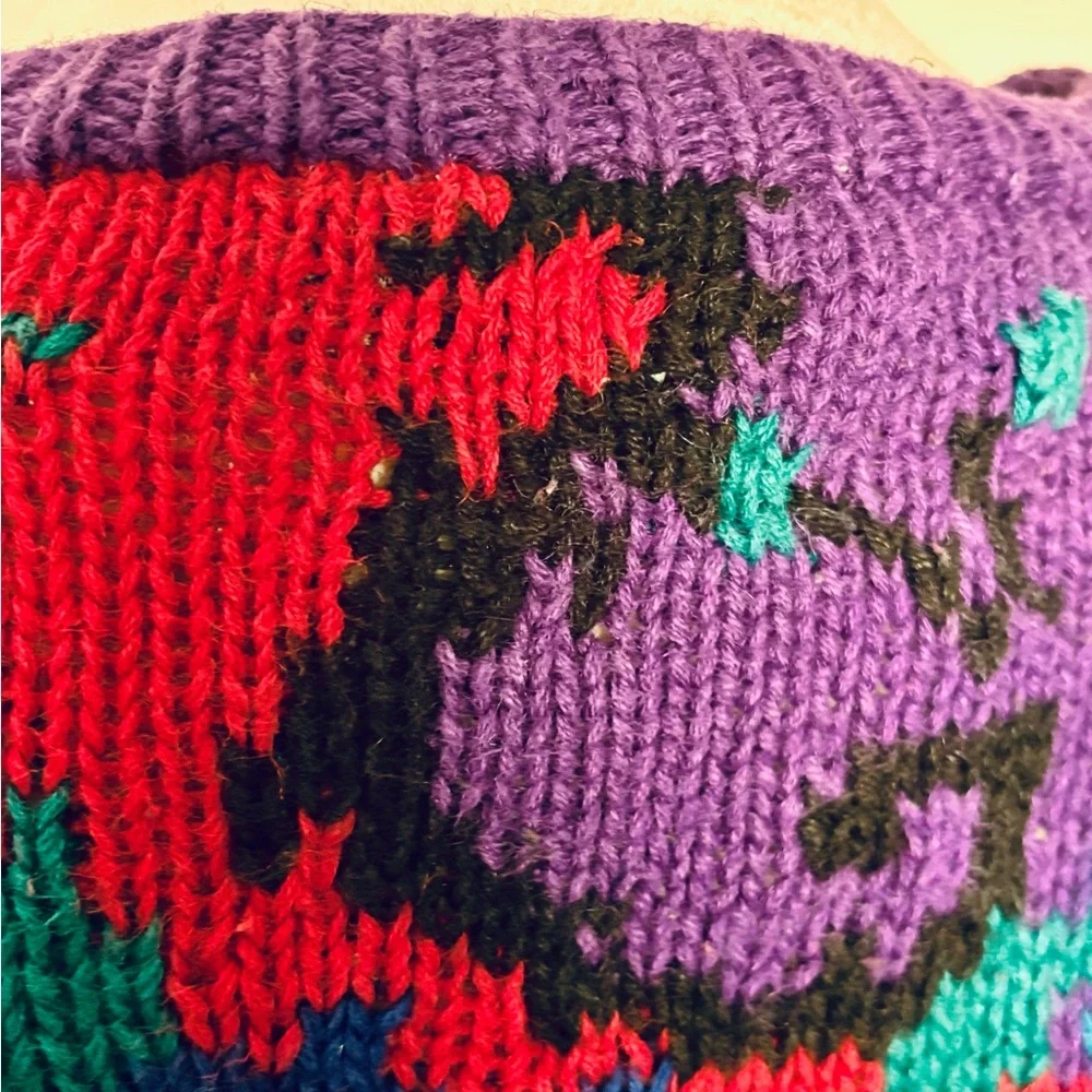 Vintage 80s Needleworks Sz L Floral Hand Knit Women's Sweater - Picture 10 of 10
